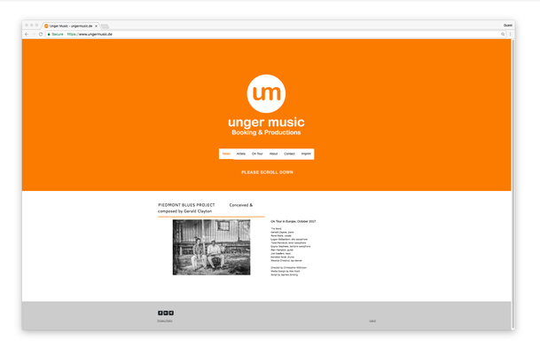 Le site unger music utilise la couleur orange pour mettre avant leur côté ludique.