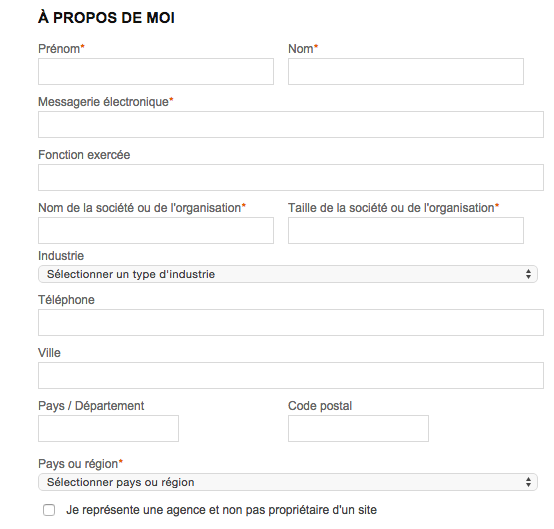 Deuxième tiers du formulaire d'inscription proposé par Bing.