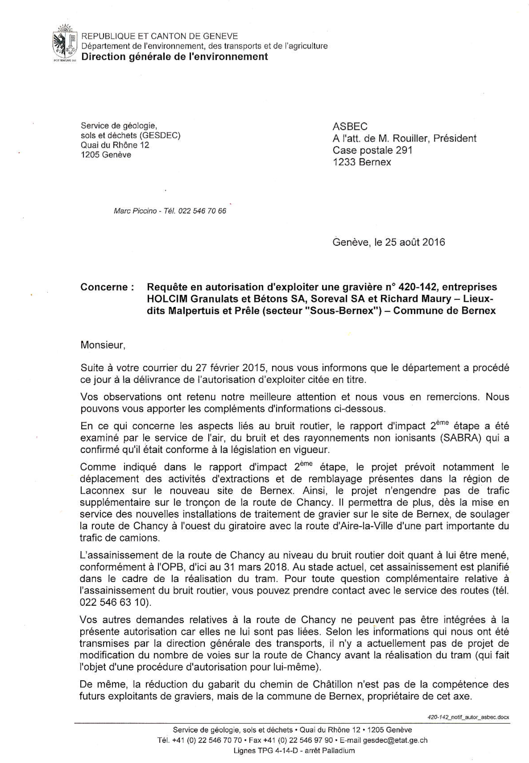Autorisation d'exploiter - asbec Association qualité de vie à Bernex et ...