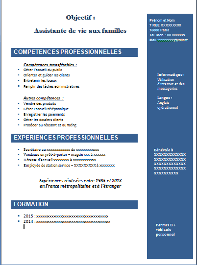 exemples de CV de compétences professionnelles transférables