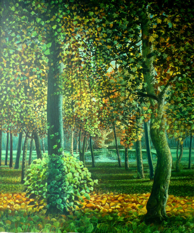 Herfst en vijver, Acrylverf op linnen, 120cm x 100cm, 2011. Verkocht, Vendido