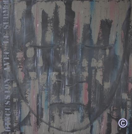 Discussion avec le surmoi, acrylic and quartz sand on canvas, 100x100cm