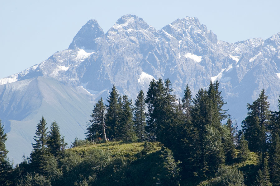 Blick vom Riedberger Horn zur Trettach, Mädelegabel, Hochfrottspitze, Bockkarscharte