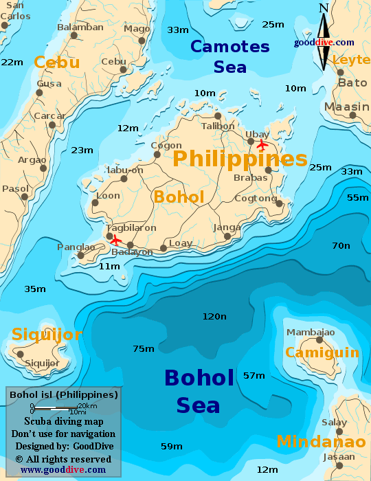 CARTE DE PLONGEE AUTOUR DE BOHOL