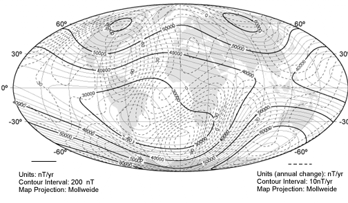 Figura 5.23 - Intensità del campo magnetico terrestre