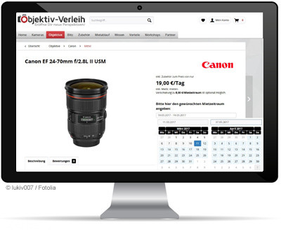 übersichtliche Webseite von www.objektiv-verleih.de