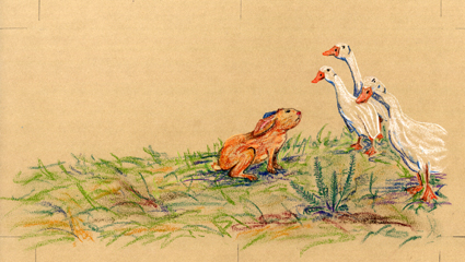 Entwurf für ein Kinderbuch "Es war einmal ein Hase, mit einer roten Nase..."