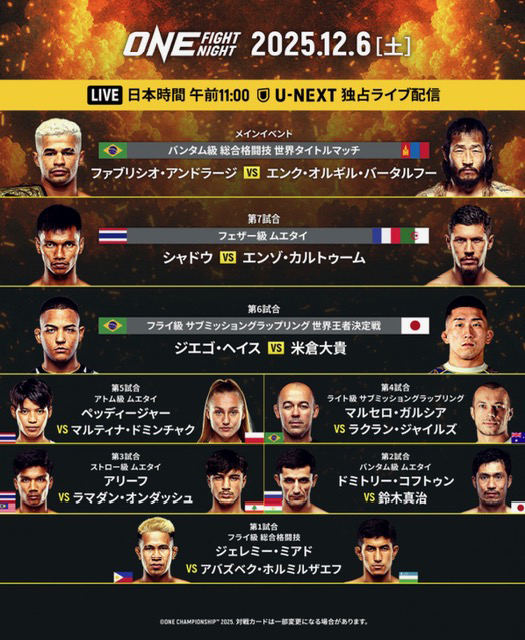 12/6 ONE  Fight Night 38の日本語解説を担当致します