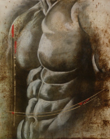 Torse au masculin 80x100cm Huile sur papier marouflé sur médium 