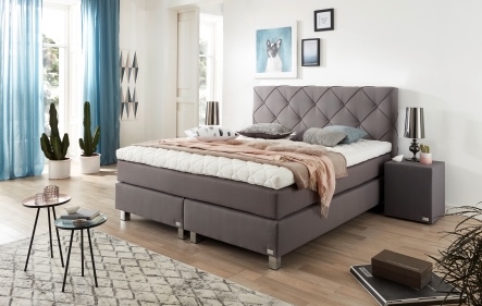 Boxspringbett 180x200 mit Design Kopfteil in grau