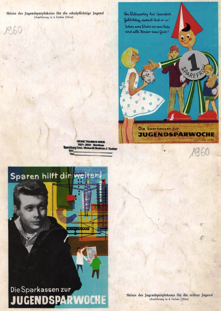 Pflichtschüler und Jugend-Weltspartags-Plakat 1960 von Heinz Traimer.