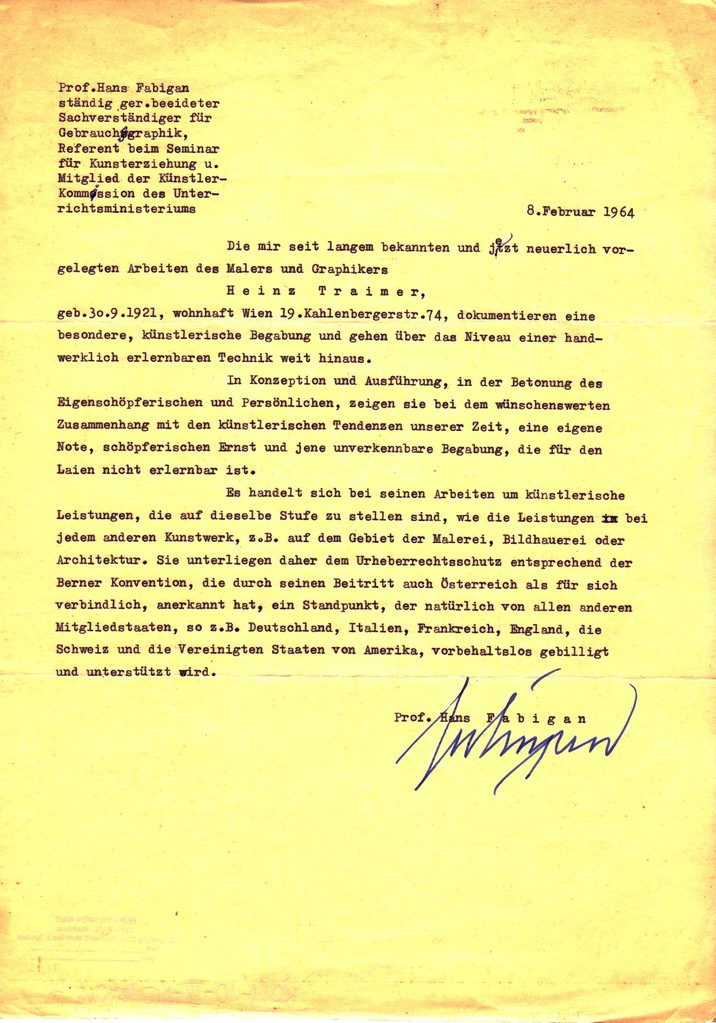 Hans Fabigans expertise about Heinz Traimer