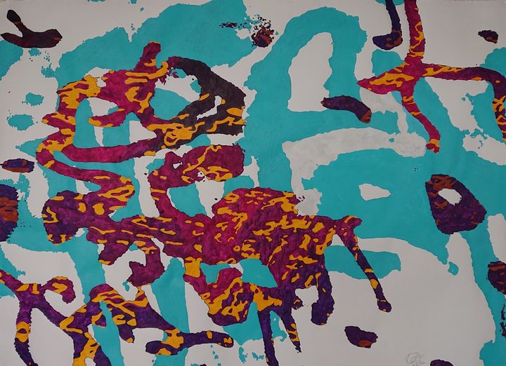 Big Series. 2nd of 30. "Crazy Cats" 10.IV.2022.  Sennelier abstract acrylic ink and acrylic paint on 140g/m² You Gampi universal paper. 140 cm x 100 cm (ca. 55 x 39 inches)