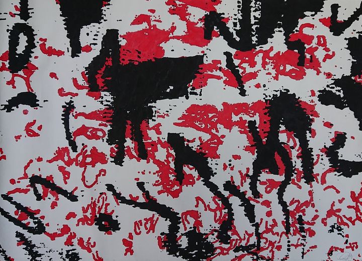 Big Series. 1 from 30 on white You Gampi universal paper 140 cm x 100 cm (55 x 39 inches). Sennelier abstract acrylic ink and India ink.