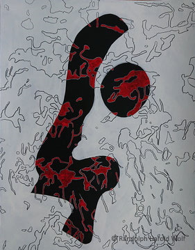 "Figure I" on 65 cm x 50 cm heavy drawing paper with chalkboard paint, charcoal and pastel pencil and designer gouache.