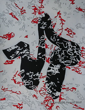 "Figure II" on 65 cm x 50 cm heavy drawing paper with chalkboard paint, charcoal and pastel pencil and designer gouache.