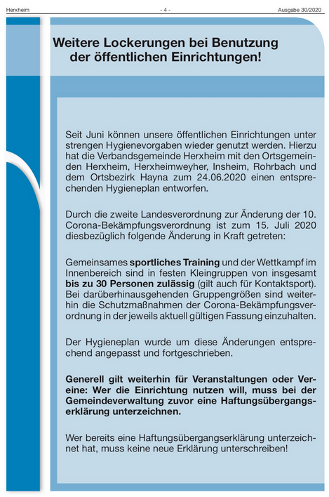 Quelle: Mitteilungsblatt der VG Herxheim, Nr. 30/2020