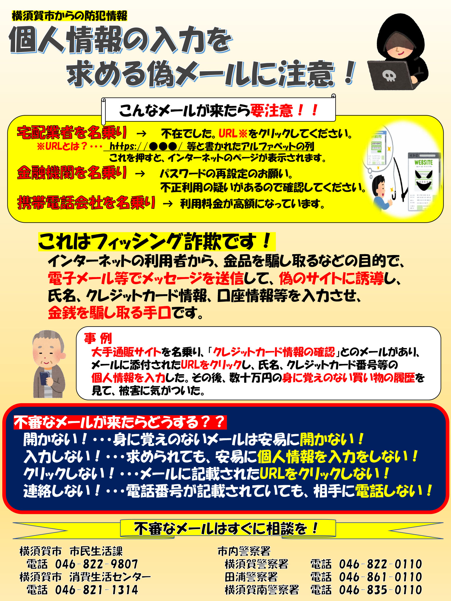 個人情報の入力を求める偽のメールにご注意を！ - YC横須賀中央