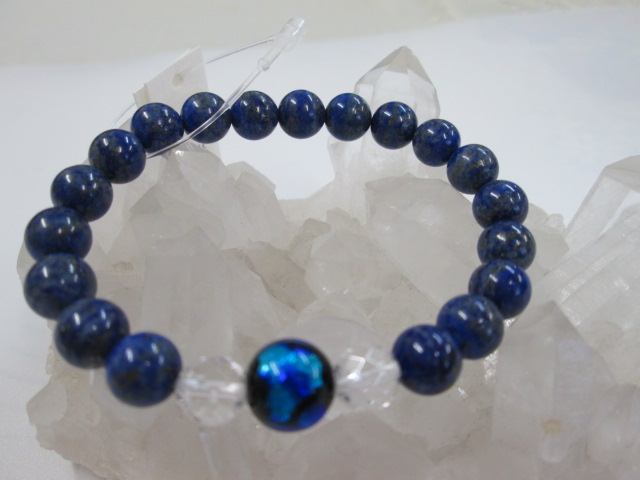 ★ブレスレット８ｍｍ　水晶カット　ホタルガラス　￥３，４００　Ｍ