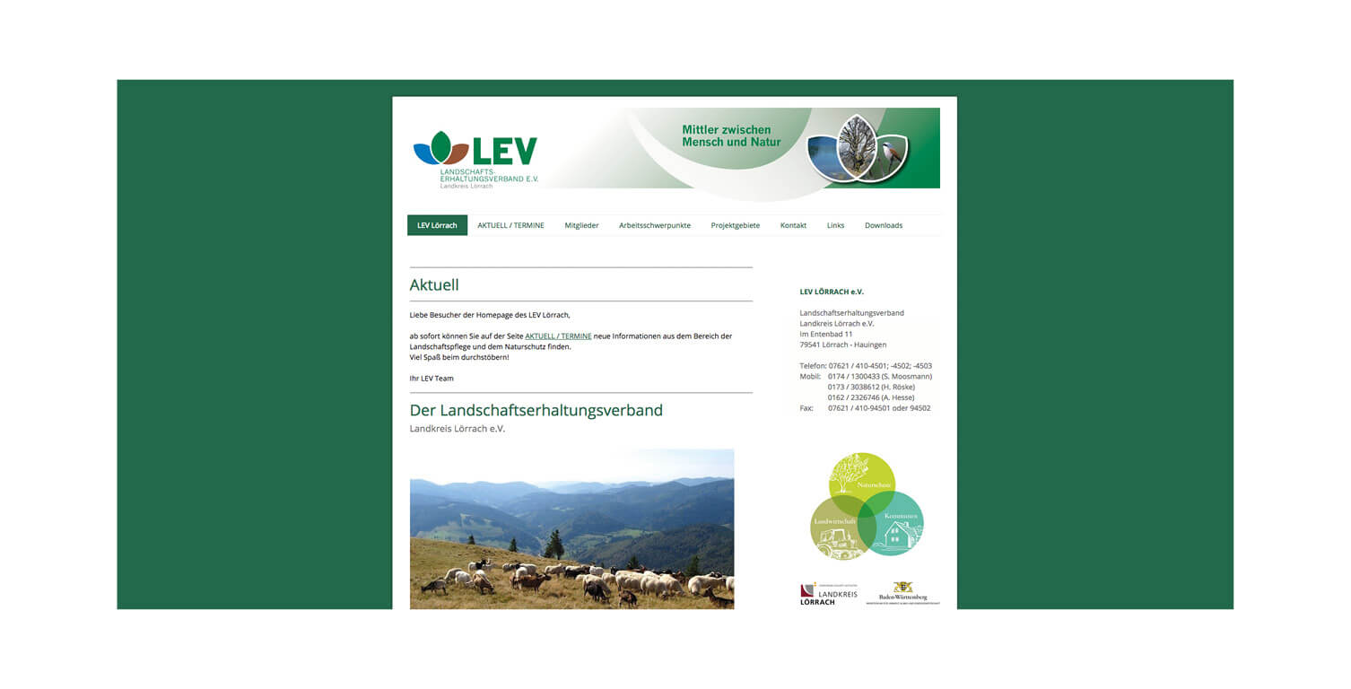 Internetauftritt für den LEV Landschaftserhaltungsverband Landkreis Lörrach