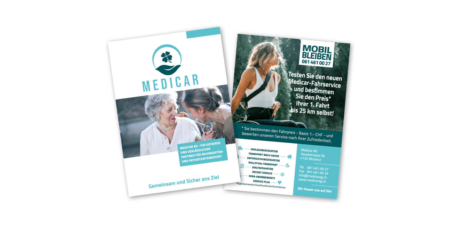 Gestaltung Flyer Din A6 für Medicar AG, Muttenz