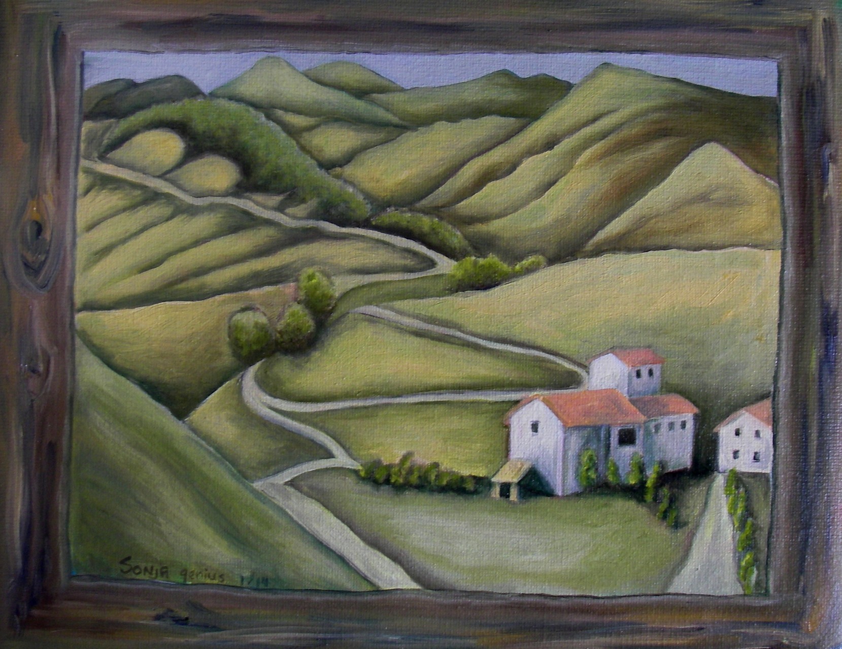 "A little Tuscany", oil on canvas paper 9x11, 2/14 (after Ricardo Francalancia)