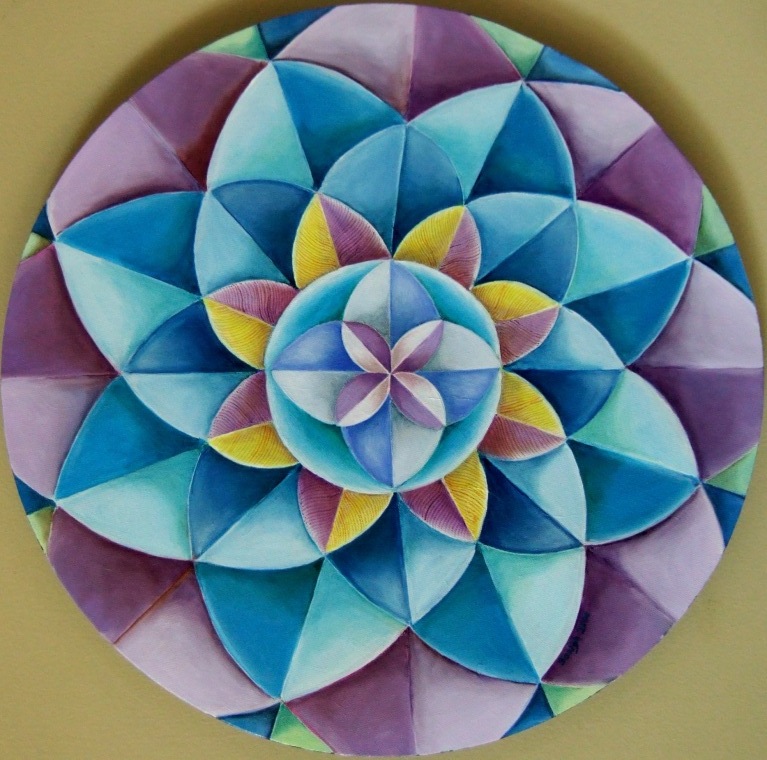 SOLD 2009 - #9 - Untitled (blue/purple lotus), oil on canvas, 16" round, 2009