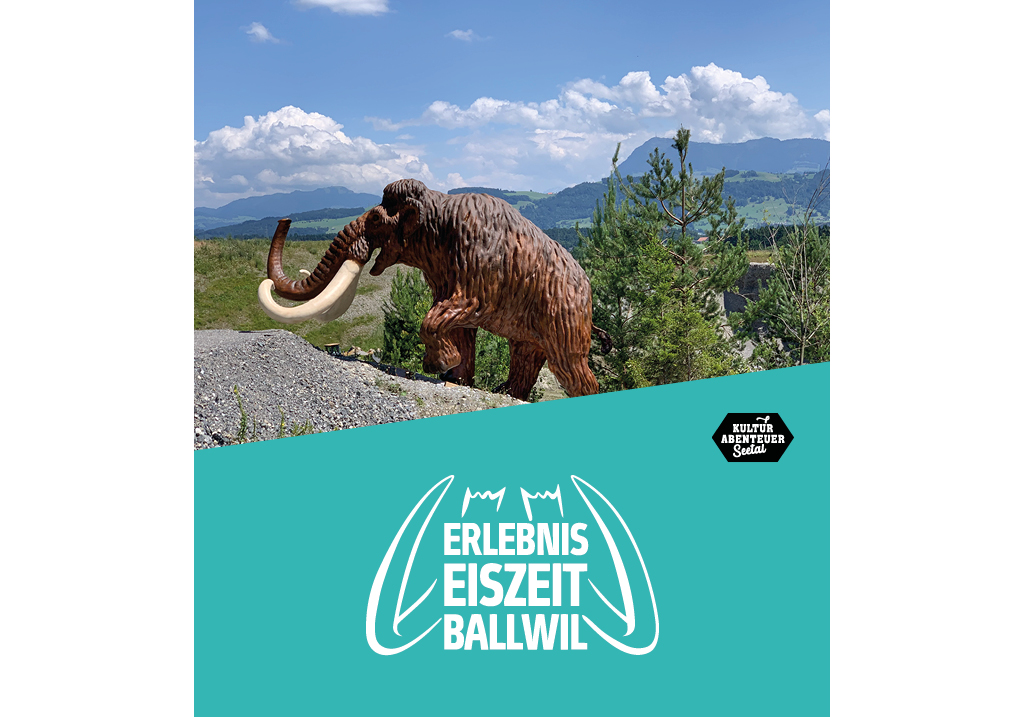 Bestaune im Kieswerk Lötscher Kies + Beton AG in Ballwil, ein lebensgrosse Mammut und erfahre mehr über das Leben der Neandertaler und Neandertalerinnen in der Eiszeit. (Quelle: Archäologie Luzern)