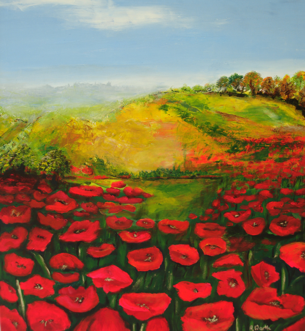 Mohn mit Landschaft  2016     Öl  60 x 80 cm  