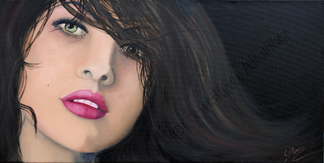 Ojos verdes!  (2017), 40 x 80 cm, Öl + Acryl auf Leinwand