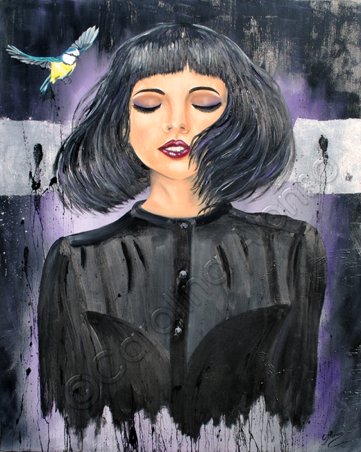 Vogelfrei (2020), 100 x 80 cm, oil + Silver leaf on canvas
