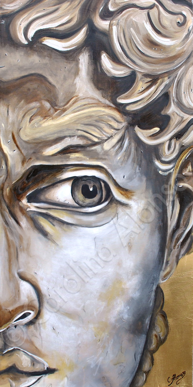 David en Oró (2025), 100 x 50 x 4cm, Acryl auf Leinwand