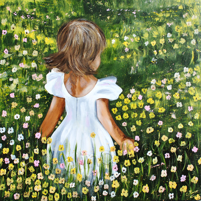 "Bienchen" (2023), 80 x 80 cm, Acryl auf Leinwand
