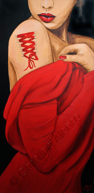 Richtig geschnürt (2014), 100 x 50 cm, acrylic on canvas