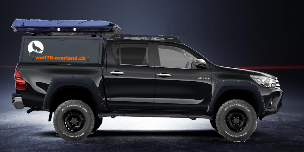 Toyota Hilux Revo 2017 Projekt Blackwolf Wolf78 Overland AFN4x4 Winchbumper Alu-Cab Canopy Frontrunner Roofrack Rockslider Rival 4x4 #PickupCamper James Baroud Dachzelt bfgoodrich ta k/o 2 285/70 R17 TJM Snorkel