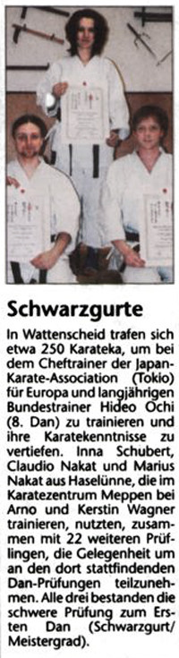Schwarzgurte für Karateka aus Haselünne 09.03.2006