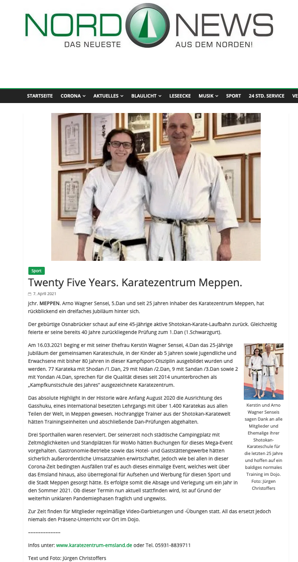 Twenty Five Years, Karatezentrum Meppen, nordnews am 07.04.2021