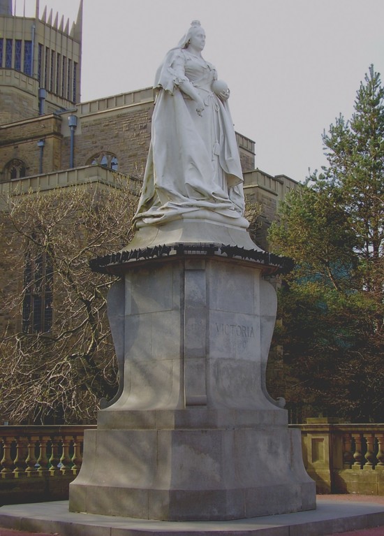 Blackburn's Statue of Queen Victoria with the cathedral in the background