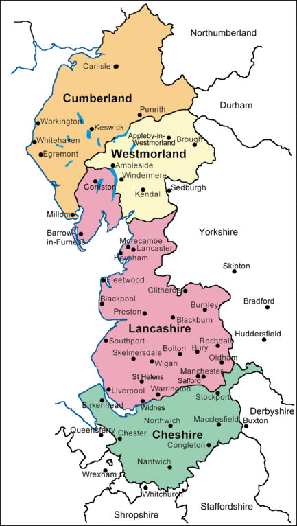 Map of the North West Counties