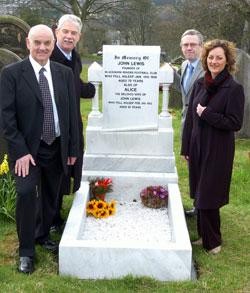 2008: (L-R) Rev Ken Howles,  Rovers' Director John Williams, Peter Lupson (who rediscovered John Lewis' gravestone while compiling research for his book on football club founders) & Gwenda Haydock (great, great, great niece of Lewis).