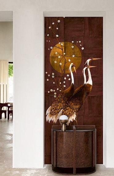 Décoration bohème ou ethnique avec ce papier tendance de la marque Masureel, pour une décoration murale originale dans la salle à manger de votre maison ou appartement de caractère.