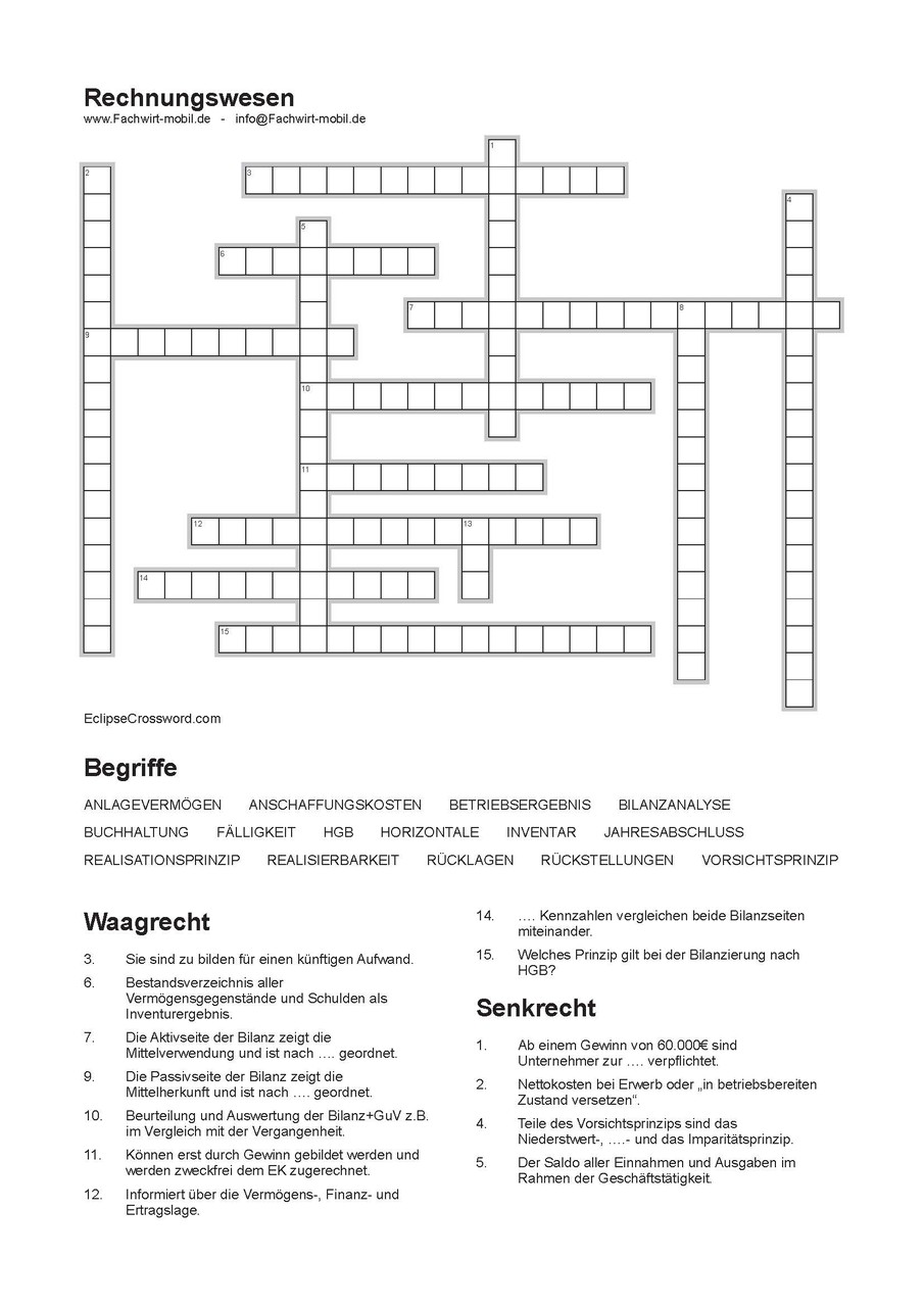 Kreuzworträtsel für den Industriefachwirt  (als PDF per email)