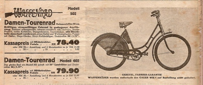 Auszug aus dem Fahrradkatalog der Fa. Niesner aus 1939/40. Quelle: Wolfgang Höfler, http://www.2-pedals.org
