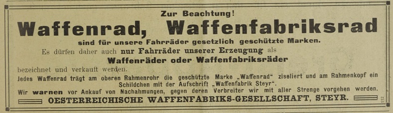 Quelle: Österreichische Nationalbibliothek, Österr. Nähmaschinen- und Fahrrad-Zeitung Mo, 30. September 1912