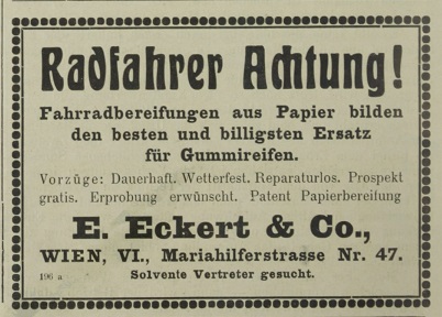 Quelle: Österreichische Nationalbibliothek, Österr. Nähmaschinen- u. Fahrrad-Zeitung vom 30. Juni 1918