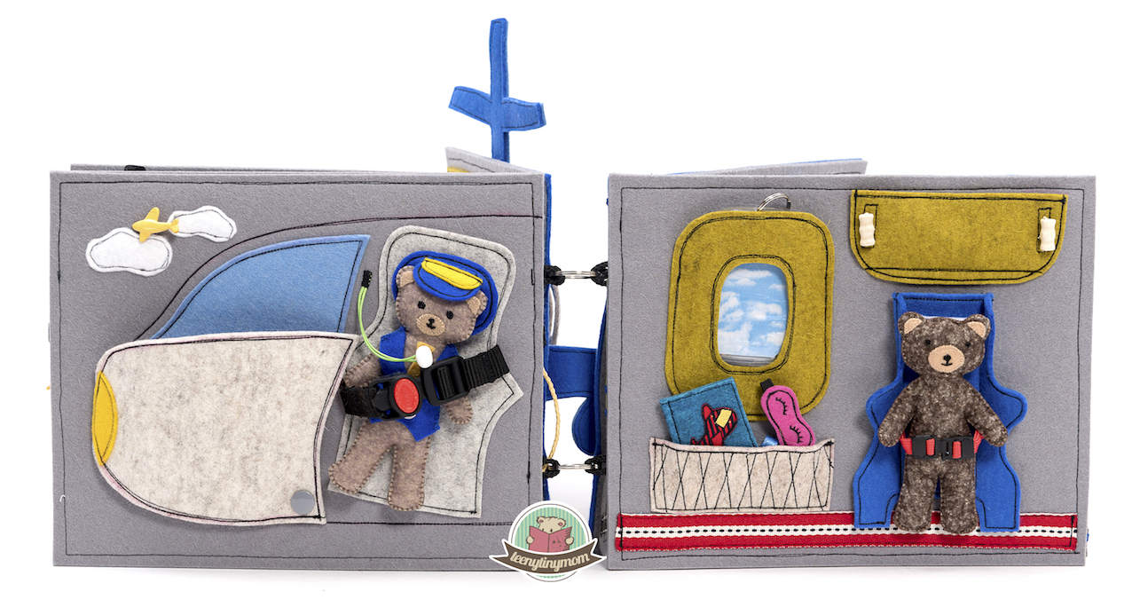 Quiet book Activity book sewing tutorial pattern Teddy flying around the world
