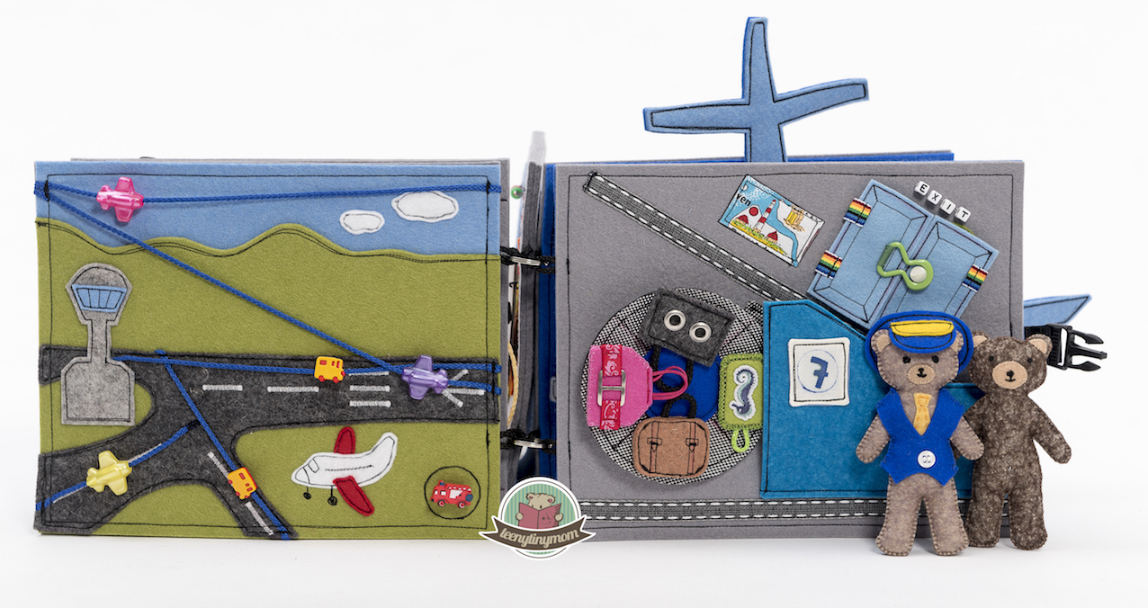 Quiet book Activity book sewing tutorial pattern Teddy flying around the world