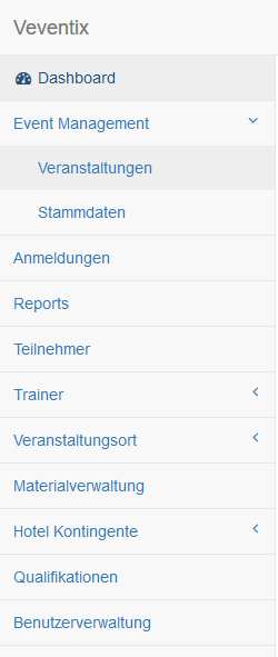 Veranstaltungsverwaltung Menüführung