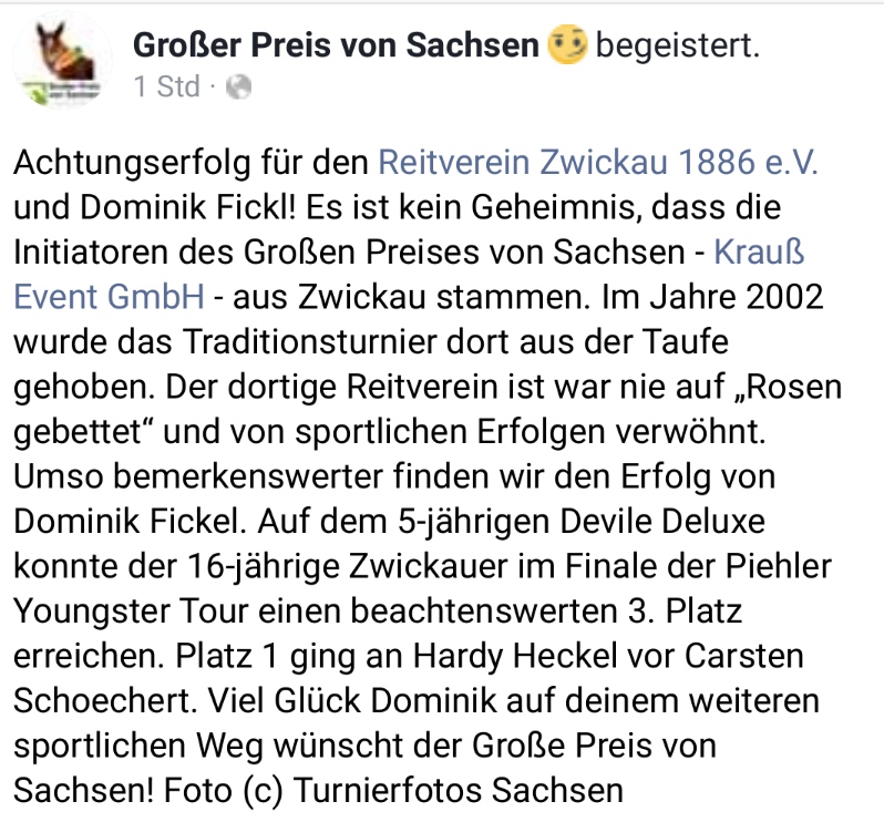 Beitrag auf der Facebook Seite des Großen Preis von Sachsen