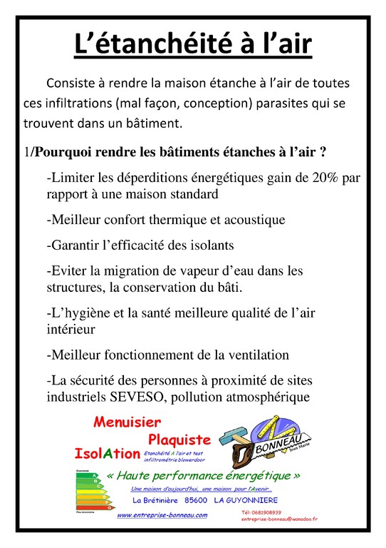 les gains de l'étanchéité à l'air